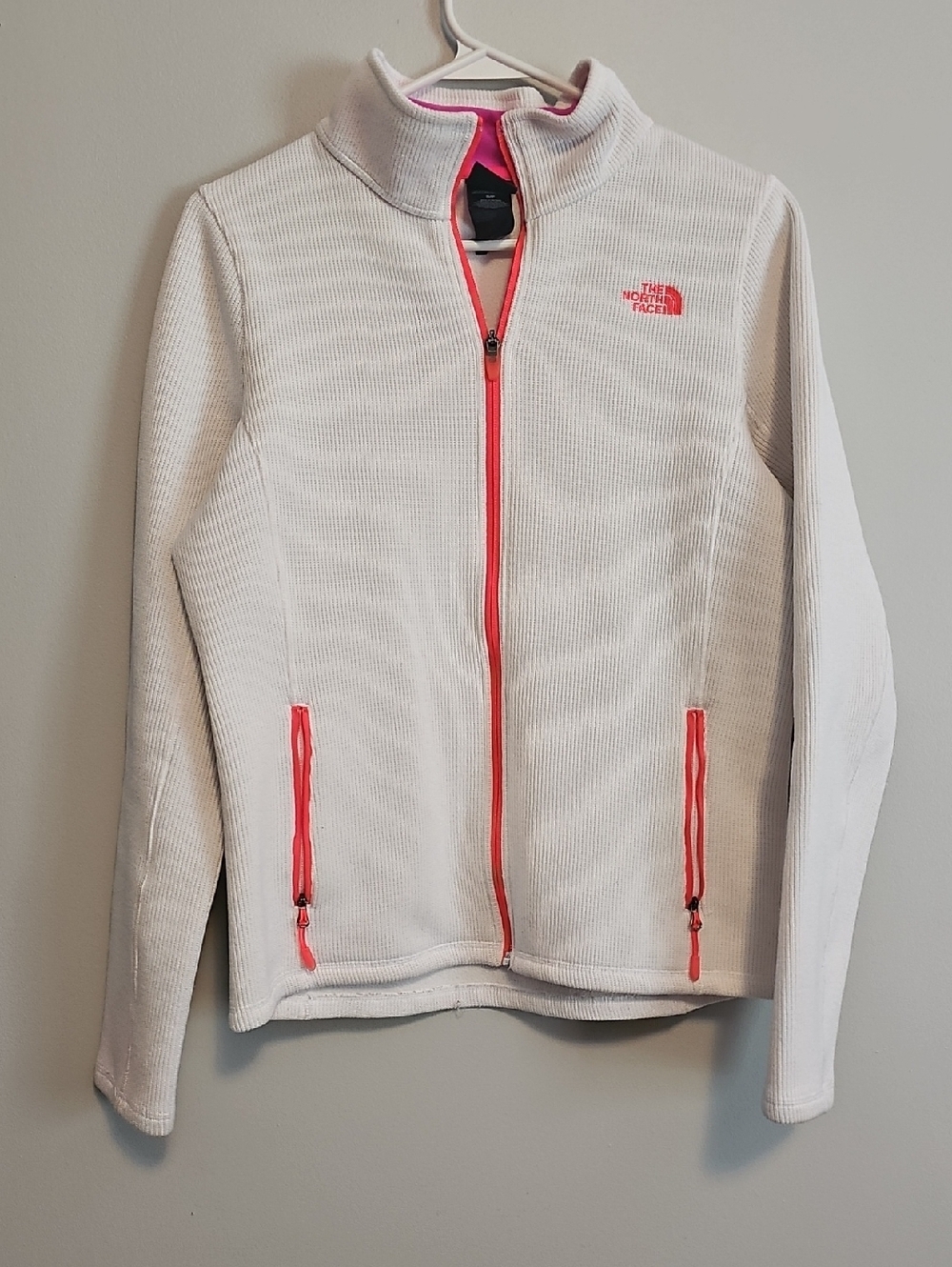 The North Face Krestwood White Sweater Knit W/ Fleece InteriorJacket Pink Trim - Picture 1 of 7